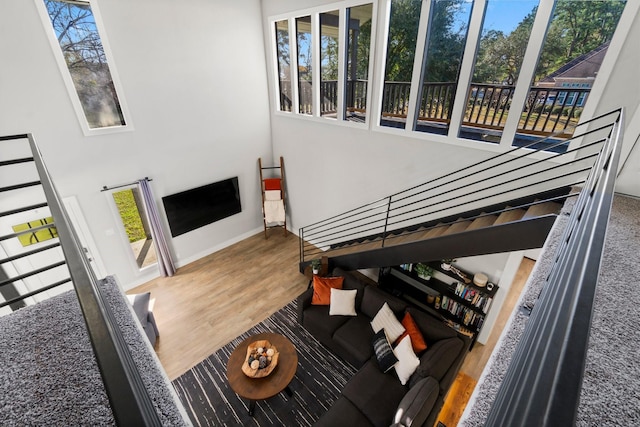 living area featuring baseboards and wood finished floors