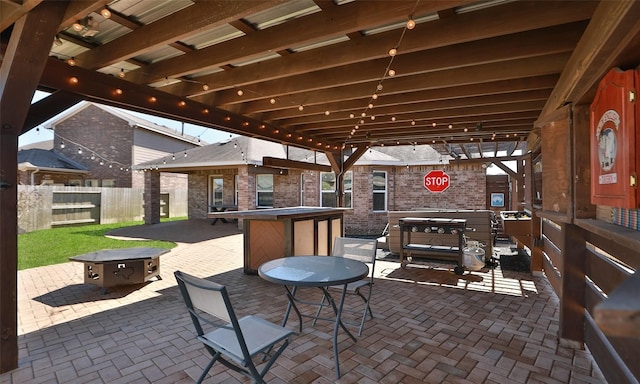 view of patio / terrace with a fire pit and fence