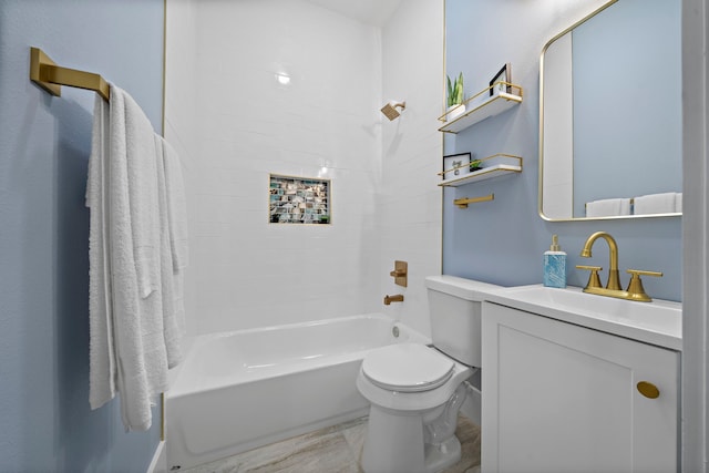 full bath featuring toilet, shower / washtub combination, and vanity