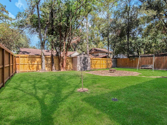 view of yard with an outdoor fire pit and a fenced backyard