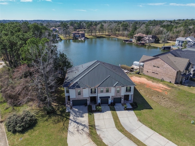 aerial view with a water view