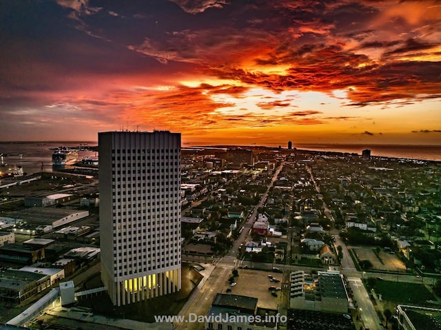 property's view of city featuring a water view