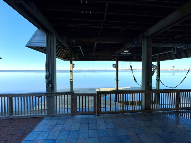 view of dock with a water view