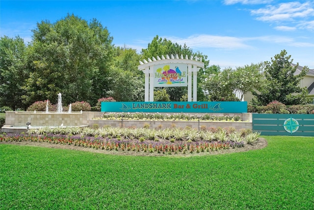 community / neighborhood sign with a lawn