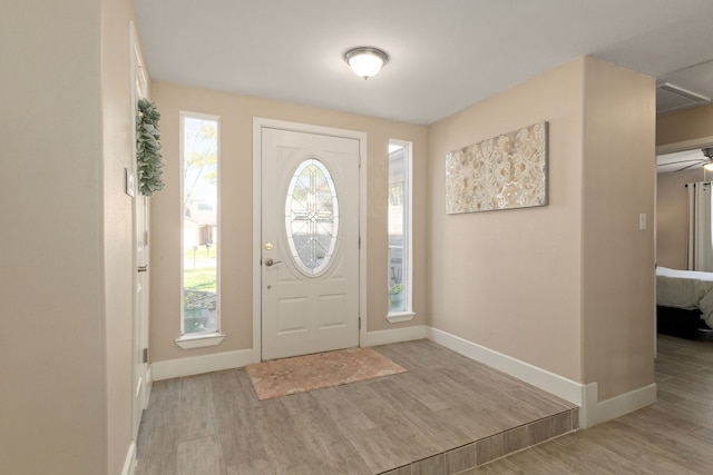 entrance foyer with baseboards and wood finished floors