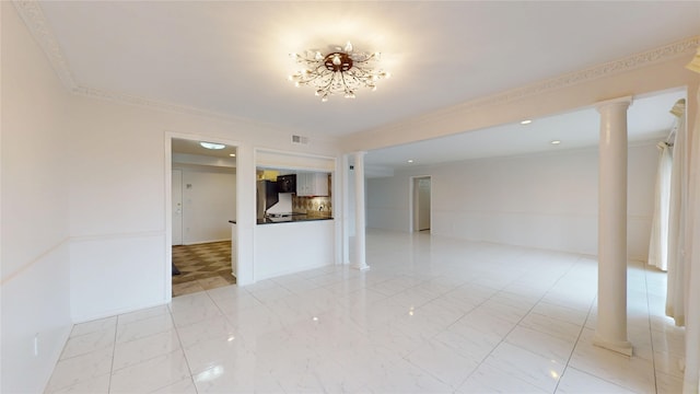 empty room with ornate columns and visible vents