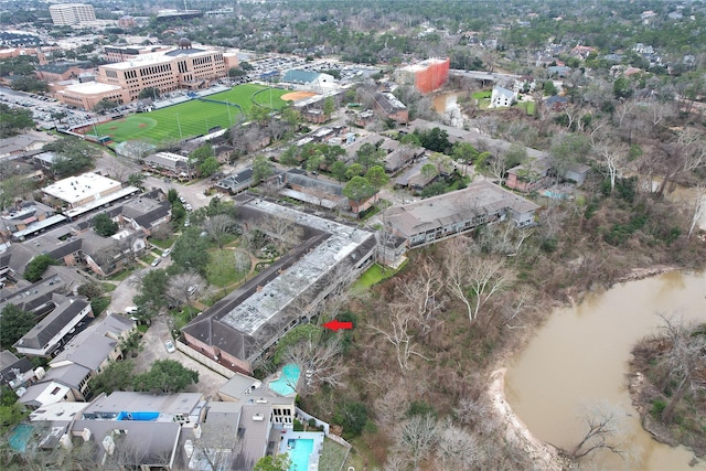 bird's eye view featuring a water view