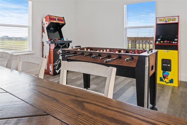 recreation room featuring wood finished floors