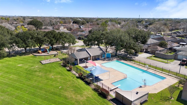 bird's eye view with a residential view