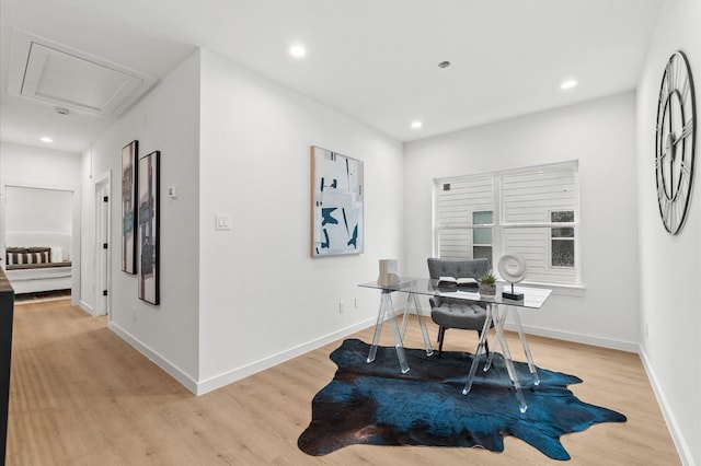 1016 Patton St, Houston, TX 77009 - office area with light wood-style flooring, baseboards, and recessed lighting