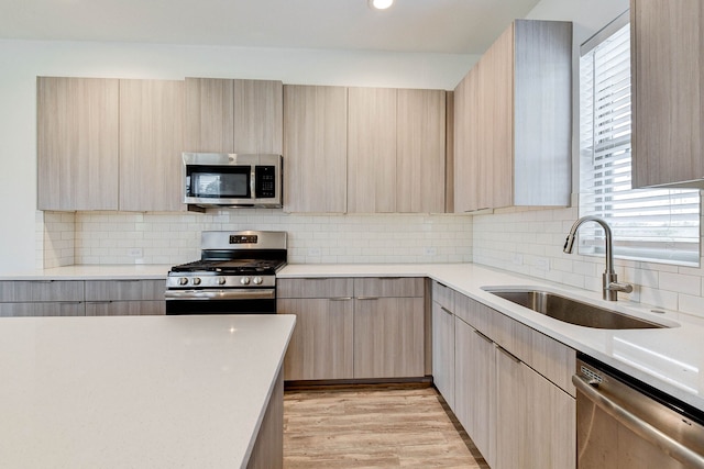 kitchen featuring modern cabinets, stainless steel appliances, and a sink