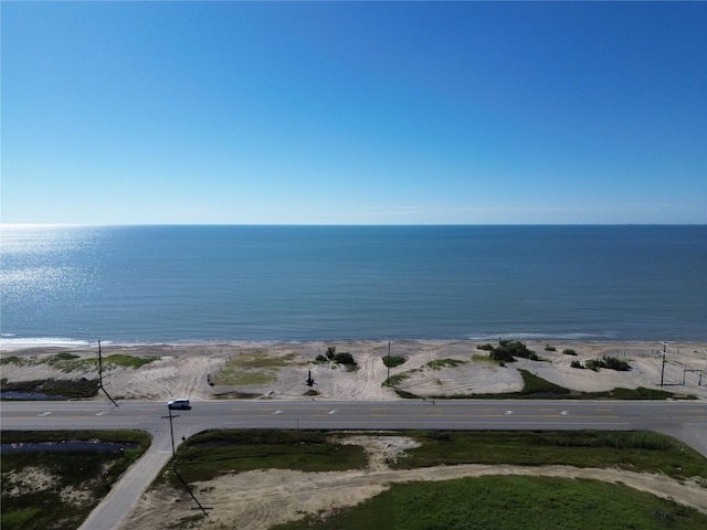 bird's eye view with a water view and a view of the beach