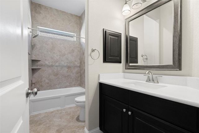 bathroom featuring shower / bathtub combination, vanity, and toilet