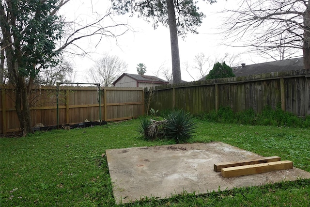 view of yard with a patio and a fenced backyard