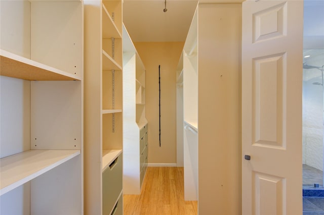 walk in closet featuring light wood-type flooring