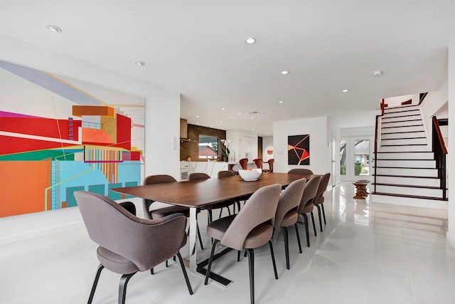 dining area with stairway and recessed lighting