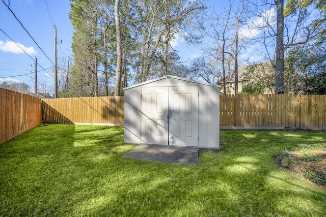 view of shed featuring a fenced backyard