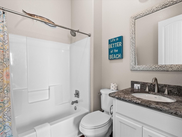 1922 Blue Water Hwy, Surfside Beach, TX 77541 - bathroom with vanity, shower / bathtub combination with curtain, and toilet