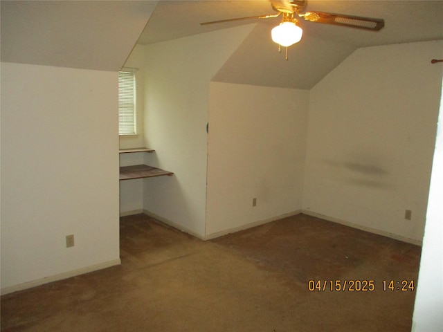 9427 Walnut Glen Dr, Houston, TX 77064 - additional living space with carpet flooring, baseboards, a ceiling fan, and vaulted ceiling