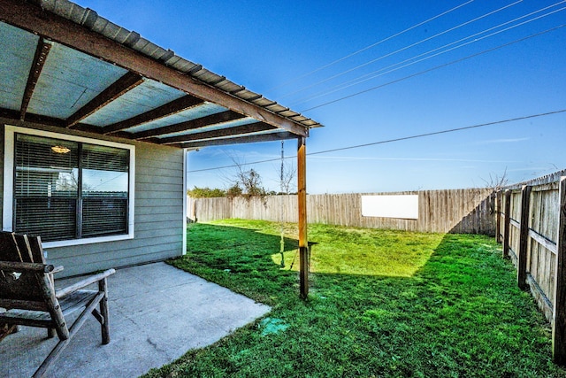 view of yard with a patio area and a fenced backyard