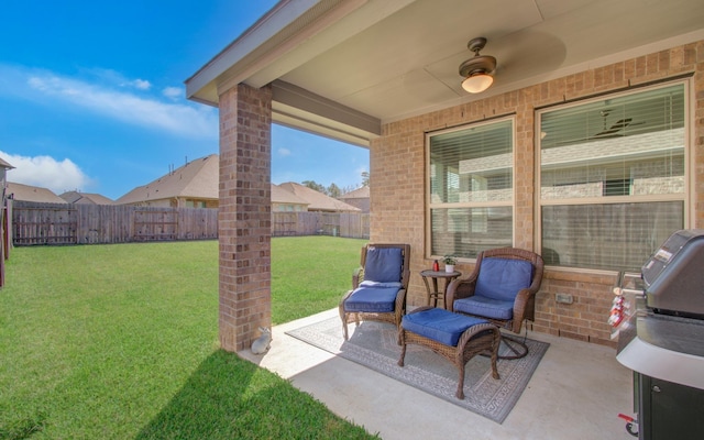 view of patio featuring a fenced backyard and grilling area