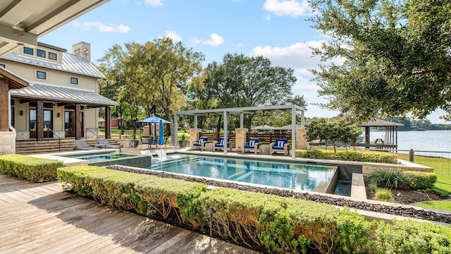 pool with a patio area and fence