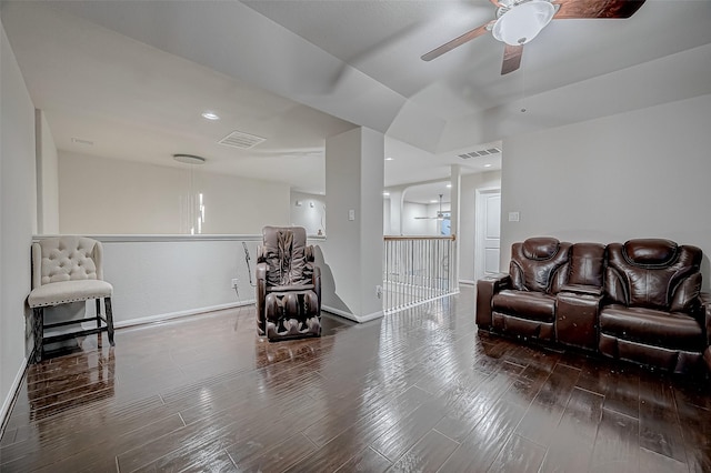 sitting room featuring recessed lighting, visible vents, an upstairs landing, and wood finished floors