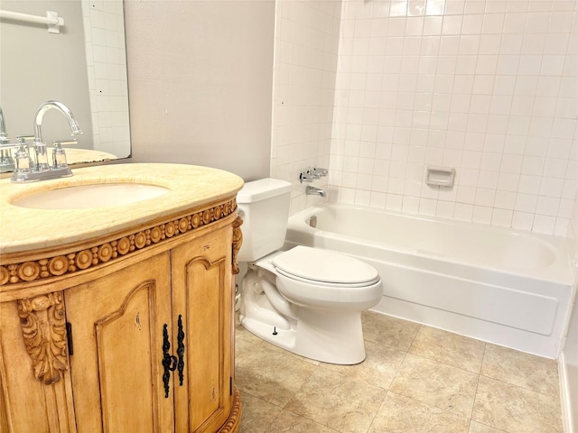 bathroom with toilet, tile patterned floors, shower / bath combination, and vanity