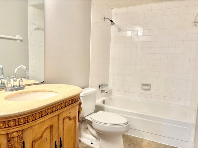 bathroom featuring toilet, tile patterned flooring,  shower combination, and vanity