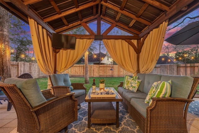 view of patio with a fenced backyard and an outdoor living space