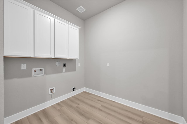 laundry area with cabinet space, visible vents, hookup for a gas dryer, hookup for a washing machine, and electric dryer hookup