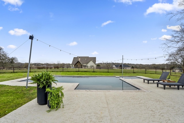 view of pool featuring a patio area, a fenced backyard, and a lawn