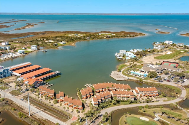 aerial view with a water view