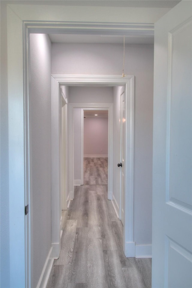 hall featuring baseboards and wood finished floors