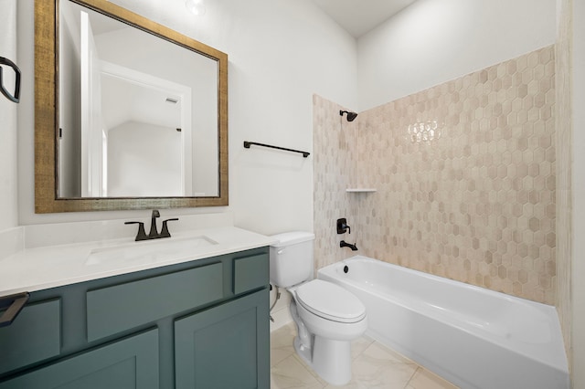 9975 Monarch Landing Cv, Willis, TX 77318 - full bath featuring toilet, shower / bath combination, vanity, and marble look tiles