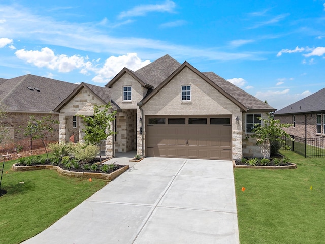 9975 Monarch Landing Cv, Willis, TX 77318 - french country inspired facade with stone siding, concrete driveway, and roof with shingles