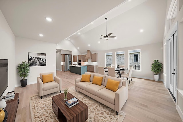 9975 Monarch Landing Cv, Willis, TX 77318 - living room with ceiling fan, light wood-style floors, and recessed lighting