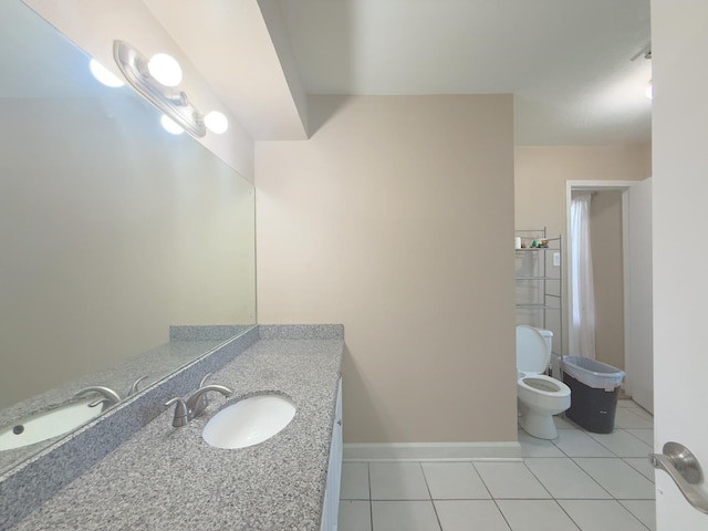 bathroom featuring tile patterned floors, toilet, vanity, and baseboards