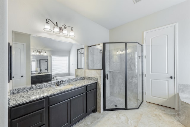 4903 Cancun Hills Ct, Fulshear, TX 77441 - full bath featuring a shower stall, a bath, vanity, and marble finish floors