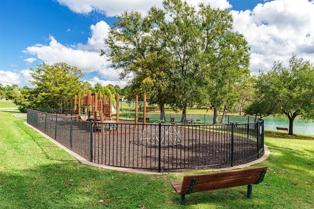 exterior space with playground community and a yard