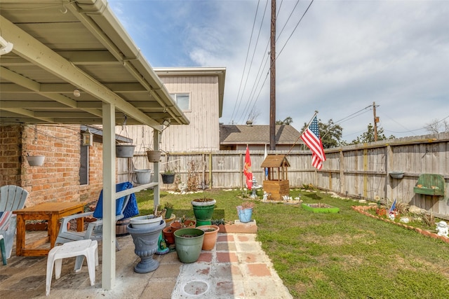 view of yard with a patio area and a fenced backyard