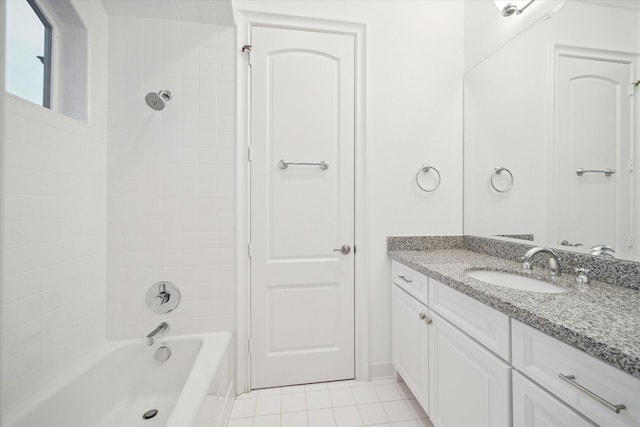 bathroom featuring washtub / shower combination, vanity, and tile patterned floors