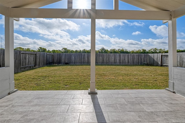 view of yard with a patio and a fenced backyard