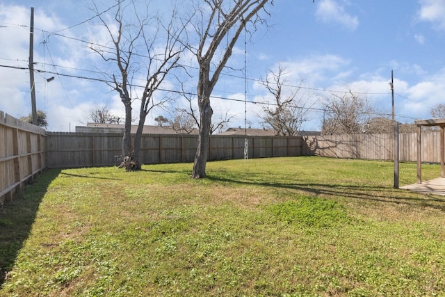 view of yard with a fenced backyard