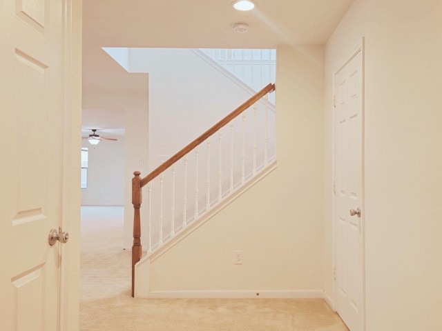 staircase featuring carpet and baseboards