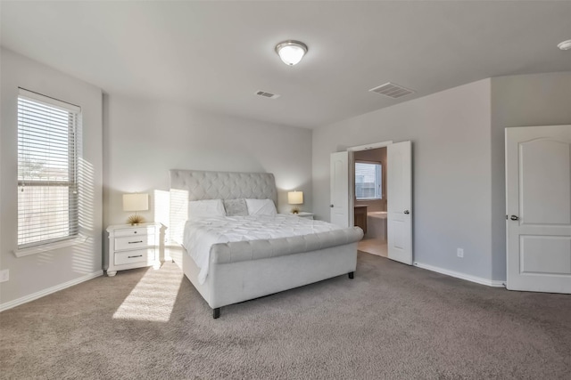 bedroom featuring carpet floors, baseboards, and visible vents