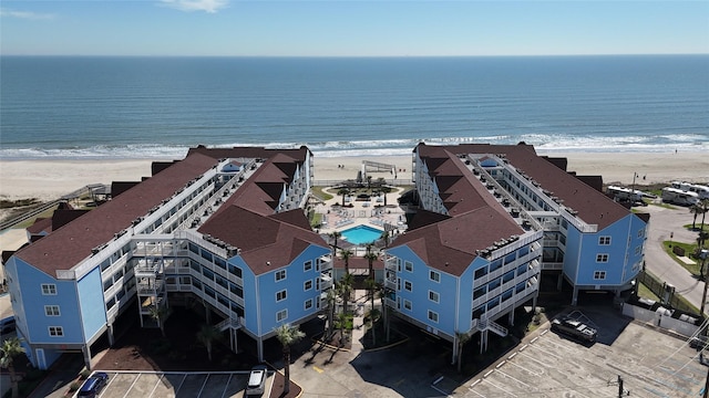 aerial view featuring a beach view and a water view