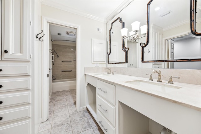 full bathroom featuring crown molding, a sink, and double vanity