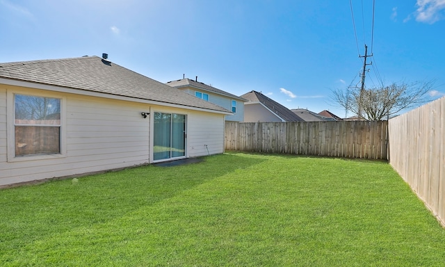 7335 River Pines Dr, Cypress, TX 77433 - exterior space with a fenced backyard, roof with shingles, and a yard