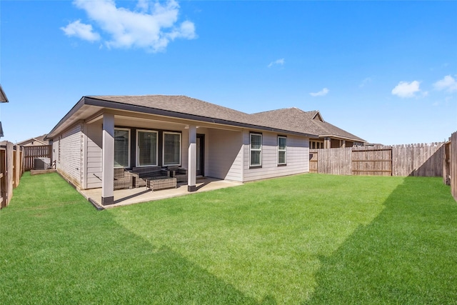 13220 Lago Acero Ln, Texas City, TX 77568 - back of property featuring a fenced backyard, a patio, and roof with shingles